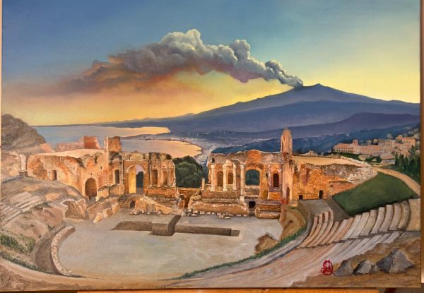 Teatro greco di Taormina al tramonto